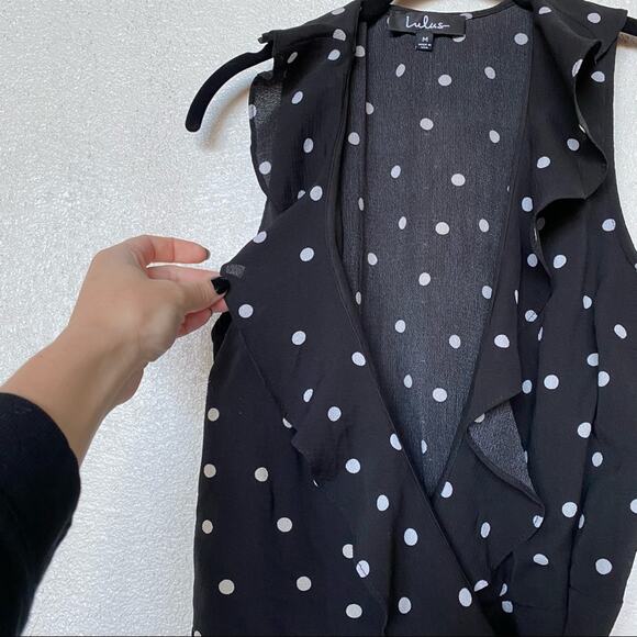 Lulu's Nightlife Black Polka Dot Wrap Dress Size Medium - Picture 9 of 12